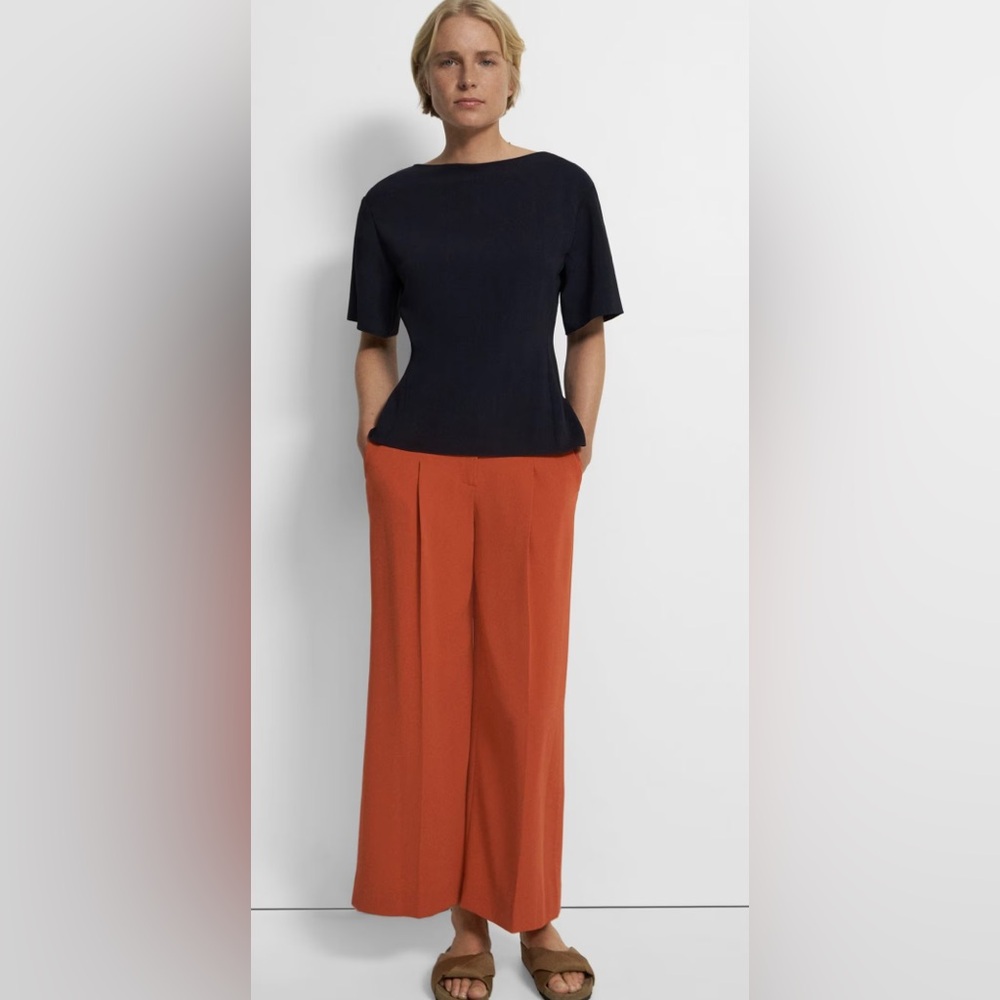 Theory Women's Admiral Crepe Top and Pant Matching Set in Deep Navy